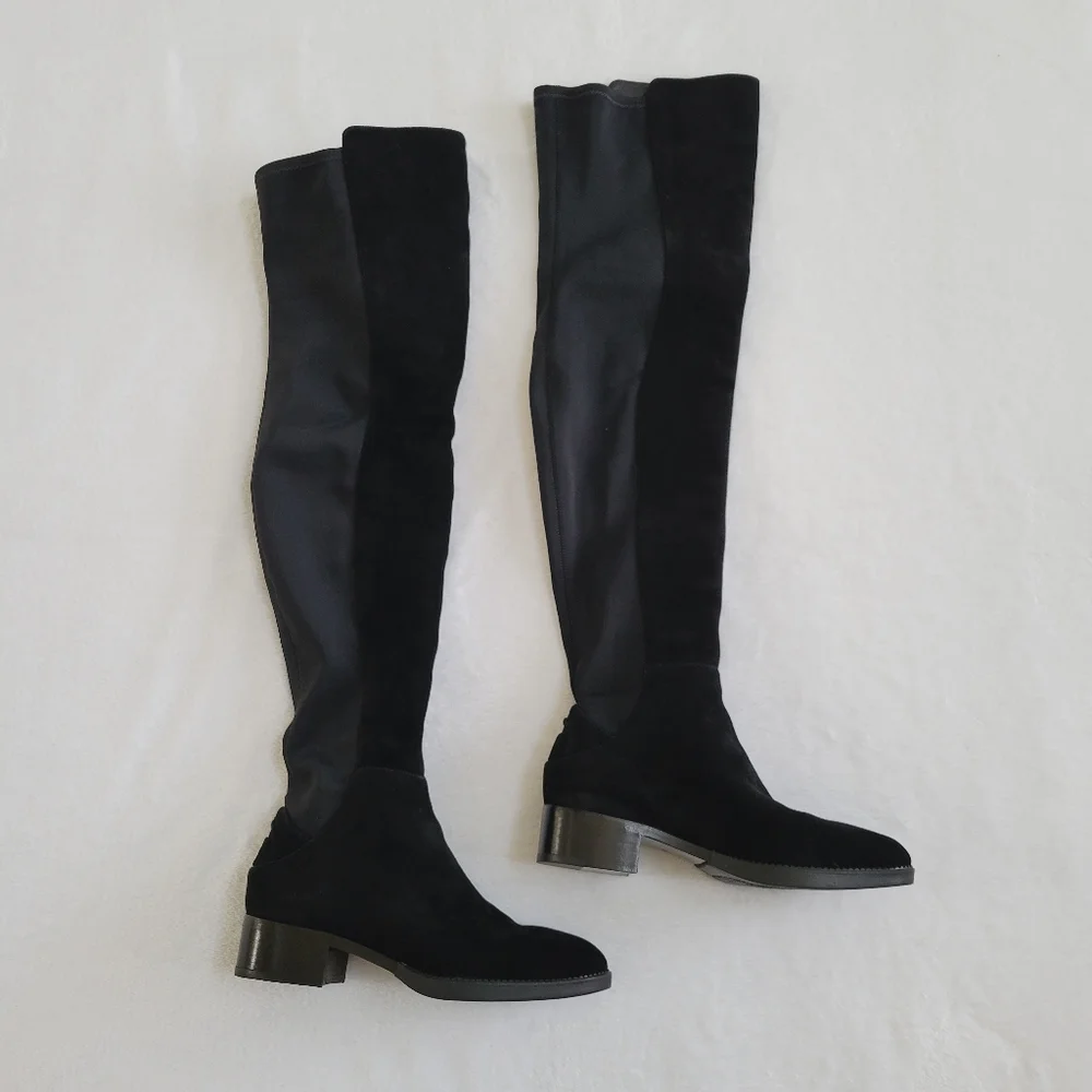 Tory Burch Caitlin Over the Knee Boots Black Suede Stretch Tall OTK Boots Size 5